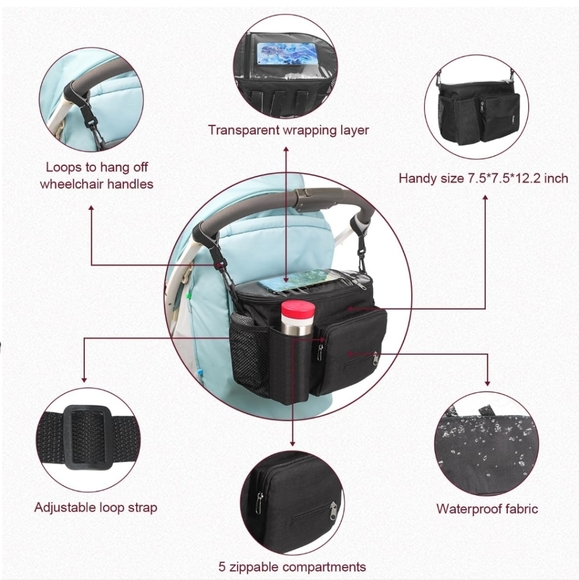 Stroller Cup Holder,Stroller Bag,Stroller Caddy Organizer,Stroller Organizer - Picture 3 of 8